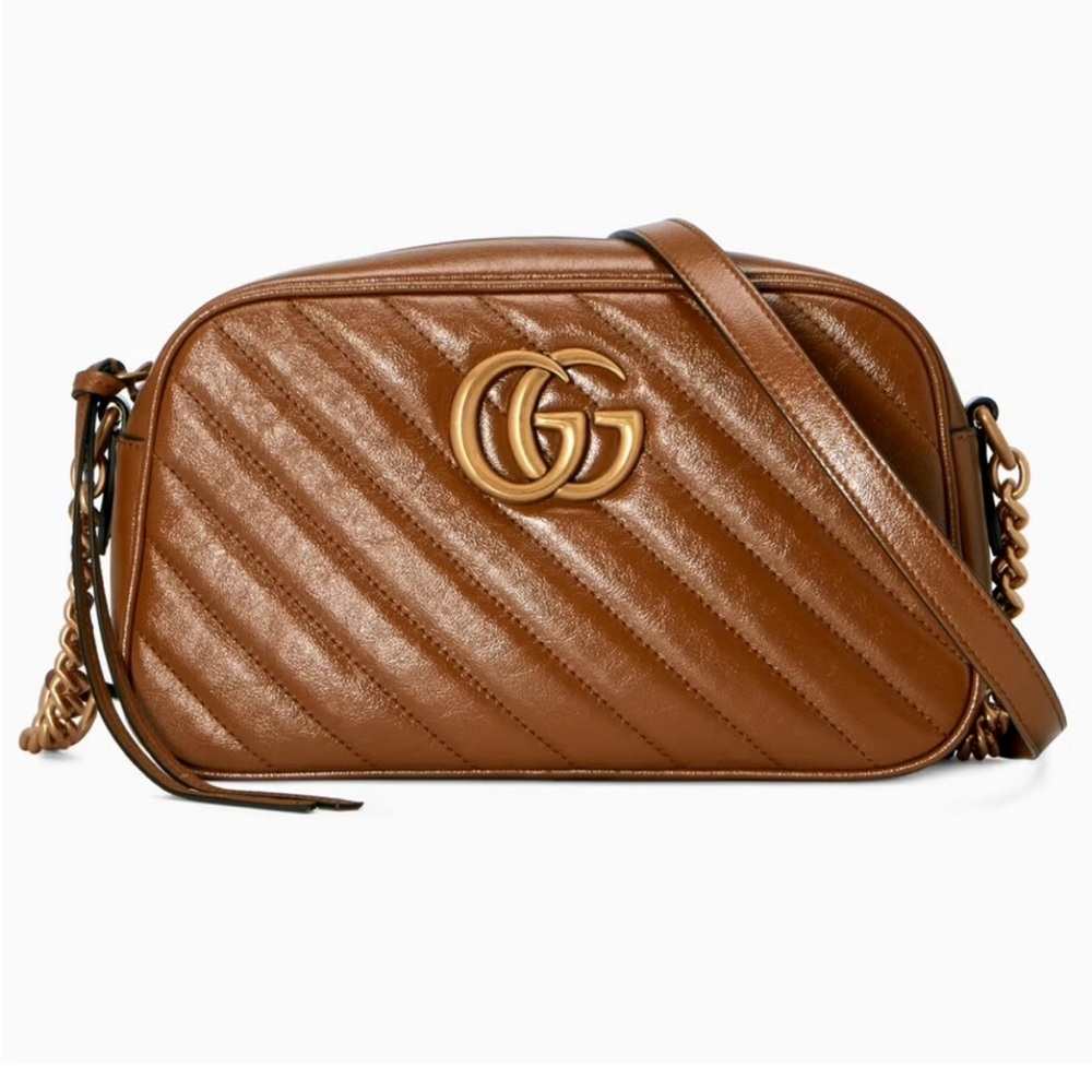 Gucci Marmont mini camera bag brown matelasse leather